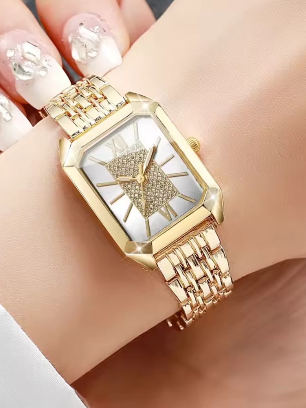 Monaco Gold Rectangular Crystal Watch - Picture 2 of 3
